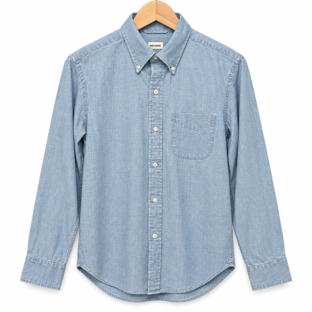 Buck Mason Japanese Chambray Button Up Shirt Mens S Blue One Pocket Cotton NWT